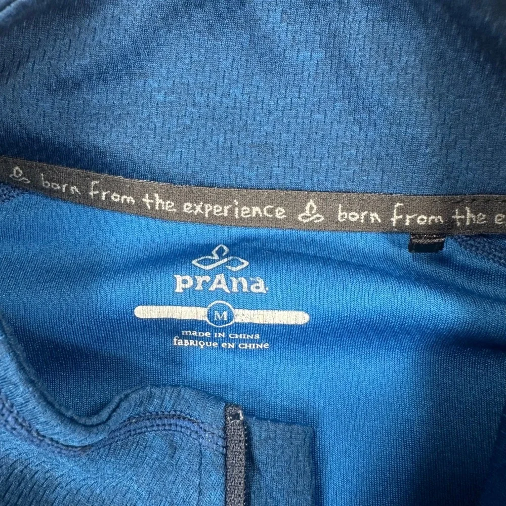 Prana 1/4 Zip Pullover Mens M‎ Blue Textured Grid Fleece Jacket Outdoors Hiking